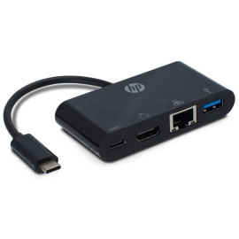 HP Docking Hub - USB C to HDMI/USB C/USB A/LAN - 4 Ports for MacBook Pro, Samsung Phones and Other USB-C Devices (Black)